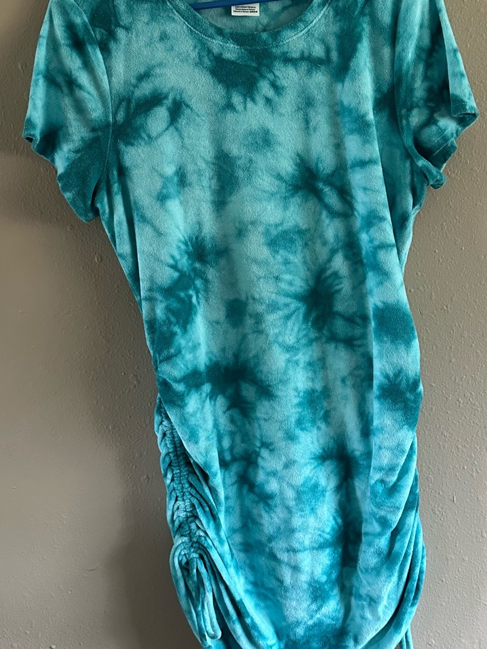 PINK Victoria's Secret Teal Tie-Dye Ruched Tee Dress